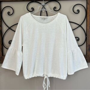 Casual Collections by F & F Ivory Tie Bottom Bell Sleeve Blouse Size 14